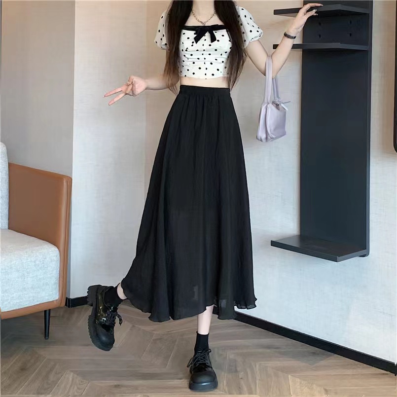 q韩版裙子时尚中长款夏季百褶裙纱裙春夏