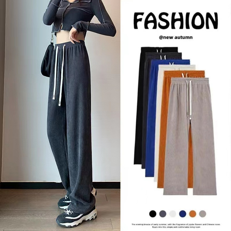 【秋冬必入】欧棉绒灯芯绒阔腿裤女秋高腰垂感直筒裤休闲裤拖地裤