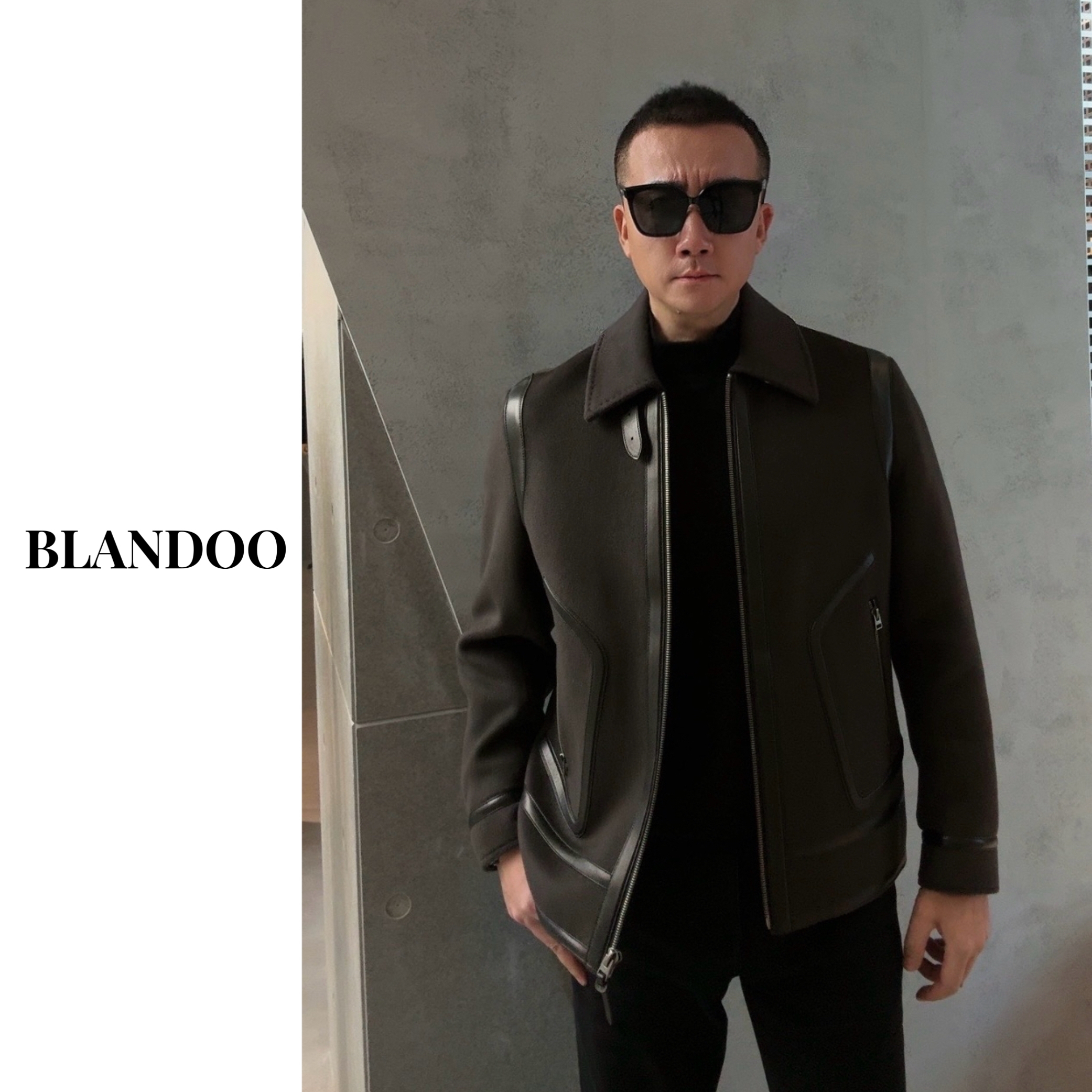 BLANDOO 男士高端定制羊绒羊毛拼绵羊皮翻领外套36936