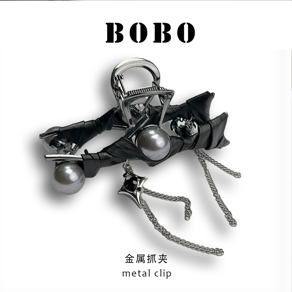 E020-秋冬时尚简约百搭漆皮珠珠抓夹优雅精致小众甜酷ins风抓夹