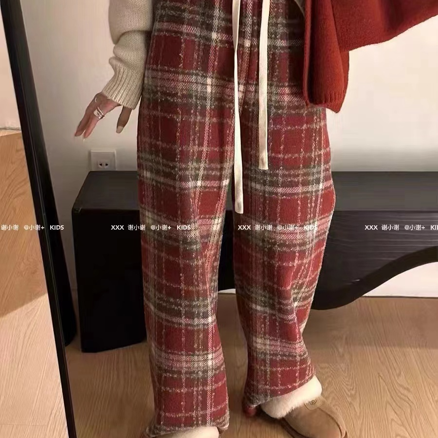 【潮牌裤子】中大童裤子2024秋季新款儿童童装格子加绒休闲裤63277