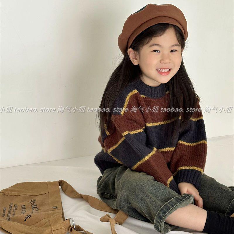 韩国男女童毛衣2024新款秋冬韩版宝宝洋气针织衫粗毛线森系
