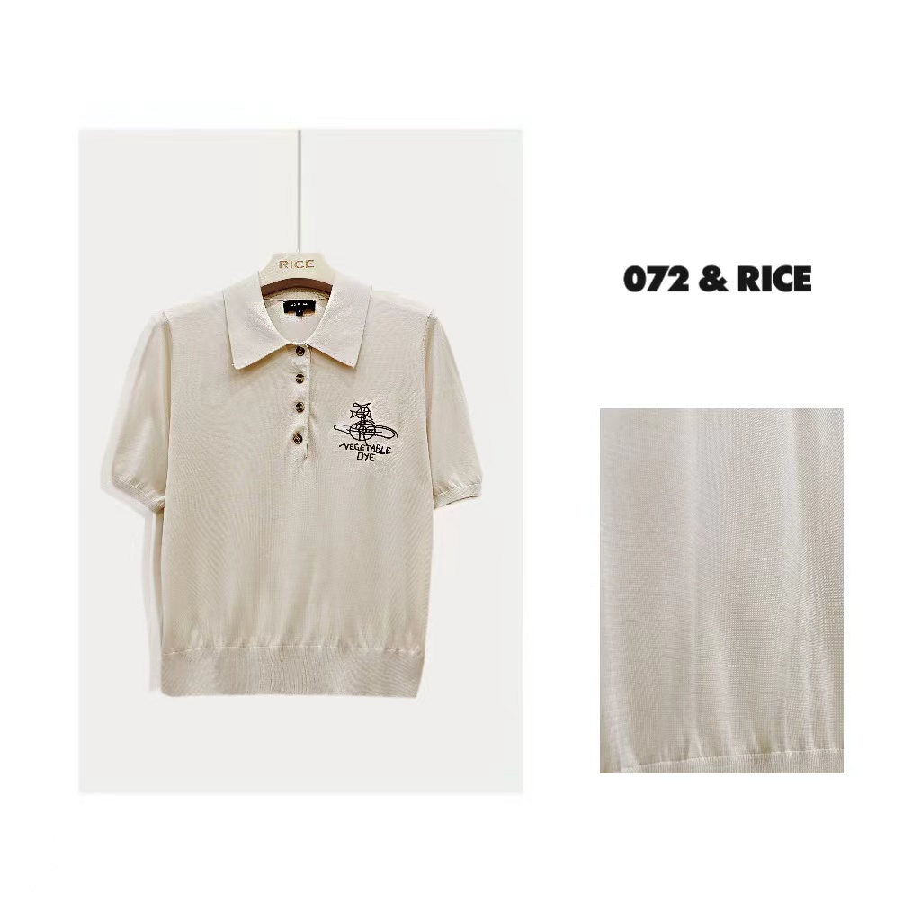 *072 & RICE【宇宙POLO】翻领刺绣短袖针织衫 LE101 FL