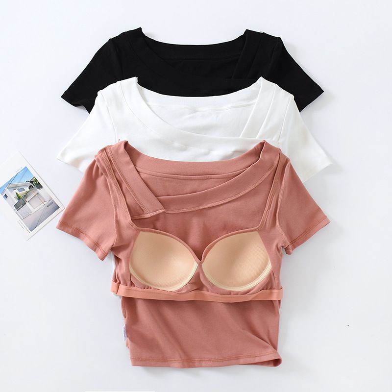 现代舞蹈服短袖上衣一体式带胸垫练功专业考级中国古典跳舞服女夏