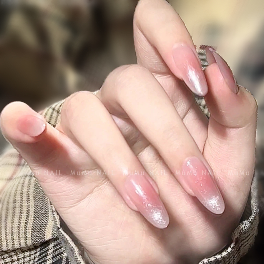 MuMu NAIL【纯欲水光】手工光疗穿戴甲 渐变ins猫眼冰粉 纯欲