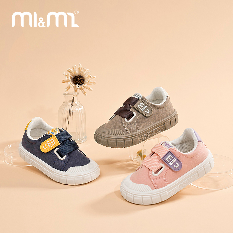 M1&M2童鞋简约logo帆布鞋秋季秋款男童女童幼儿儿童舒适软底低帮