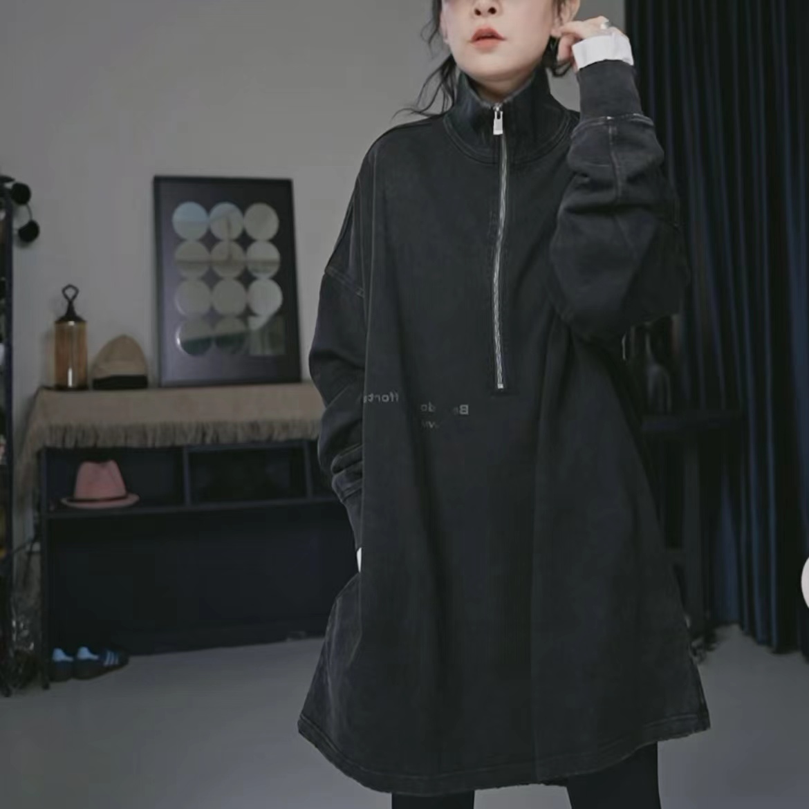 9913经典韩秋款半拉链洗水做旧卫衣