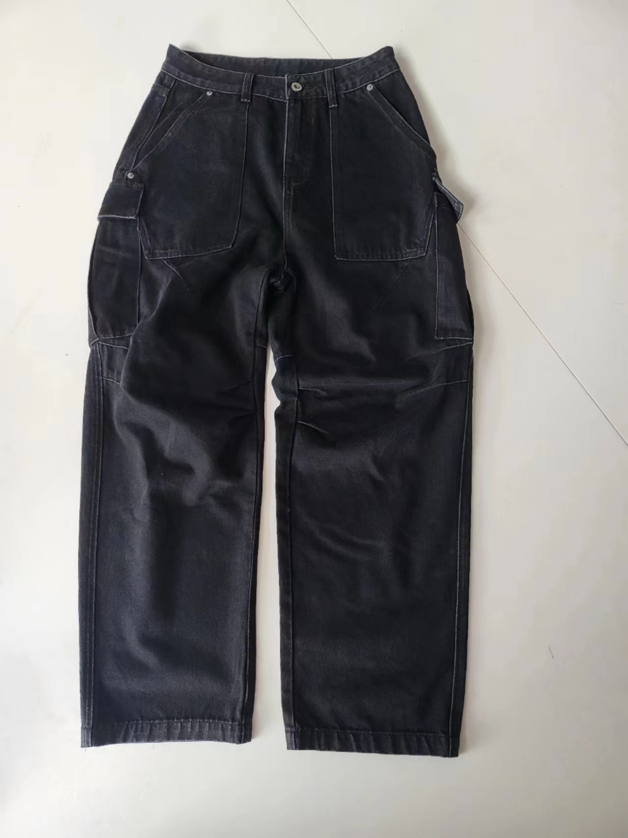 2638经典韩个性大口袋工装牛仔直筒裤