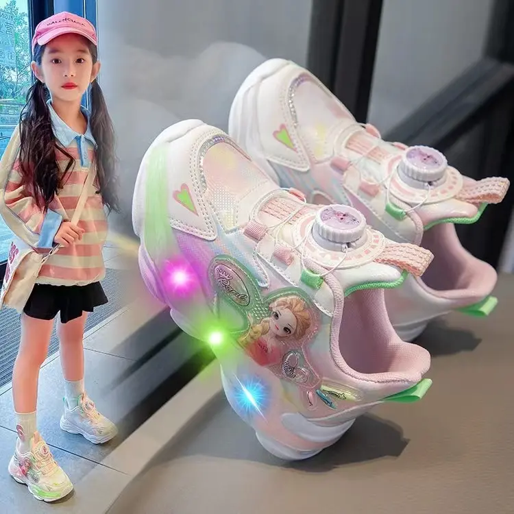 回力瑞儿童鞋大童秋冬女童宝宝发光运动鞋加绒软底休闲旋转纽扣鞋
