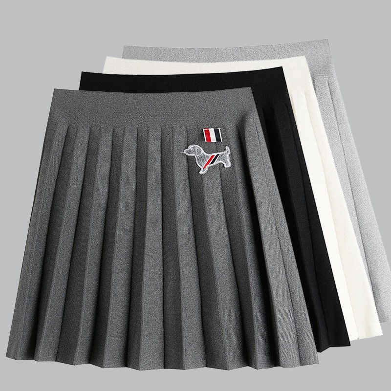 DD2023zz小狗贴布百褶半身裙高腰半身裙显瘦百搭防走光学院风