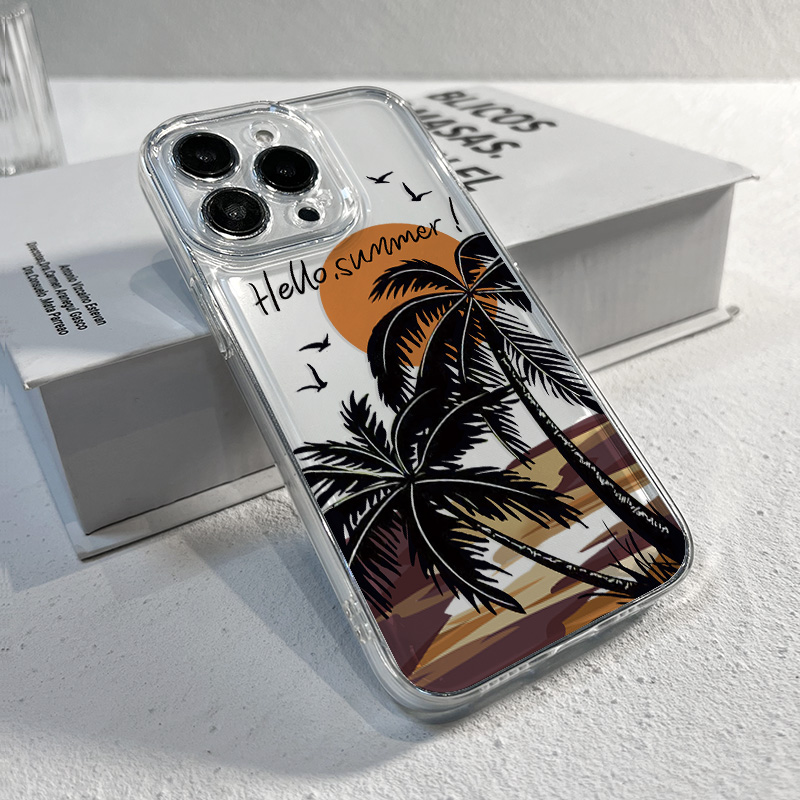 ins树椰晚霞适用iPhone14苹果15Promax壳12透明13pro全包11软小众