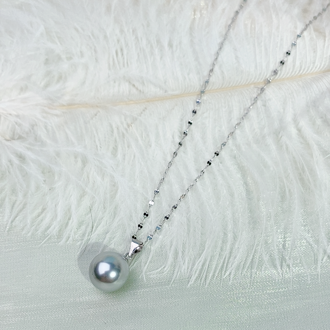 链子925银 灰色珠珠项链轻奢复古简约吊坠精致气质嘴唇项链