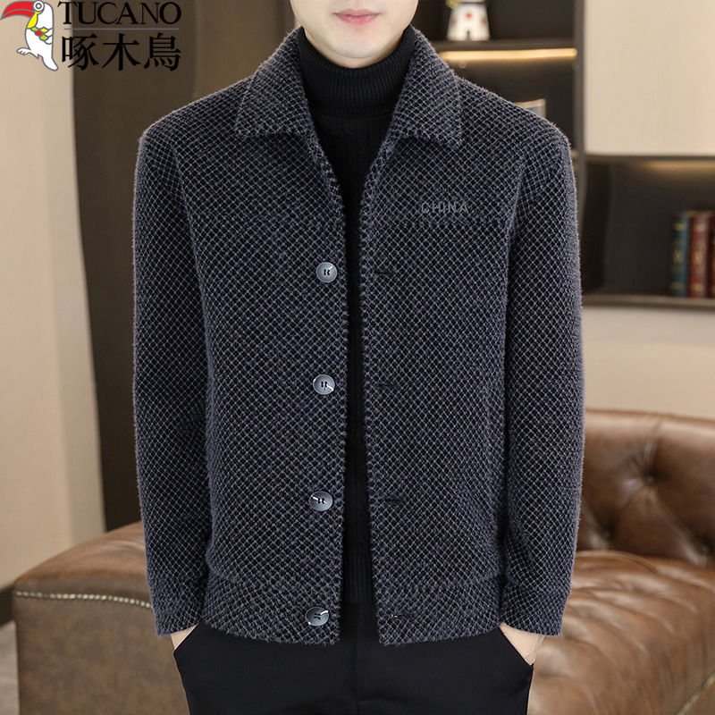 啄木鸟男士外套秋冬季新款高端休闲夹克男装短款毛呢大衣男潮