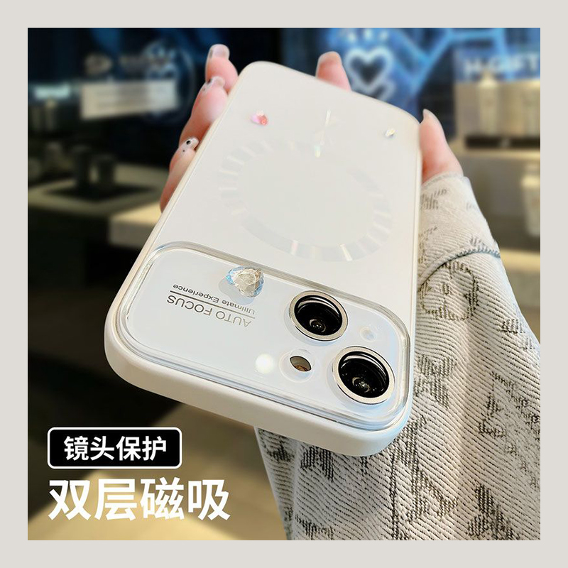 苹果15promax手机壳iPhone14磁吸无线充13大视窗贴钻11简约新款女