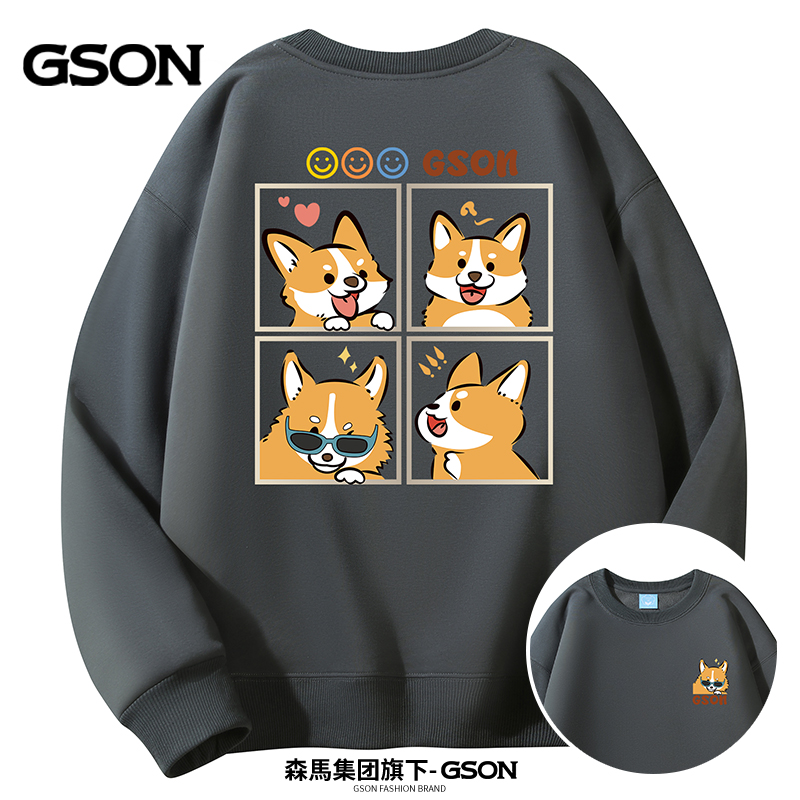 森馬集团GSON秋季新款印花圆领百搭情侣装潮流华棉卫衣长袖-3044