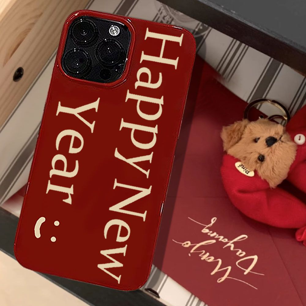 新年快乐英文苹果15手机壳iPhone13promax酒红14plus防摔12果冻壳