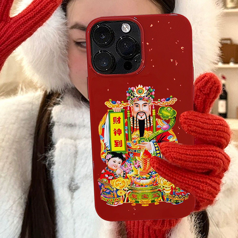 新年财神到适用苹果15手机壳iPhone13酒红14plus防摔12果冻壳11软