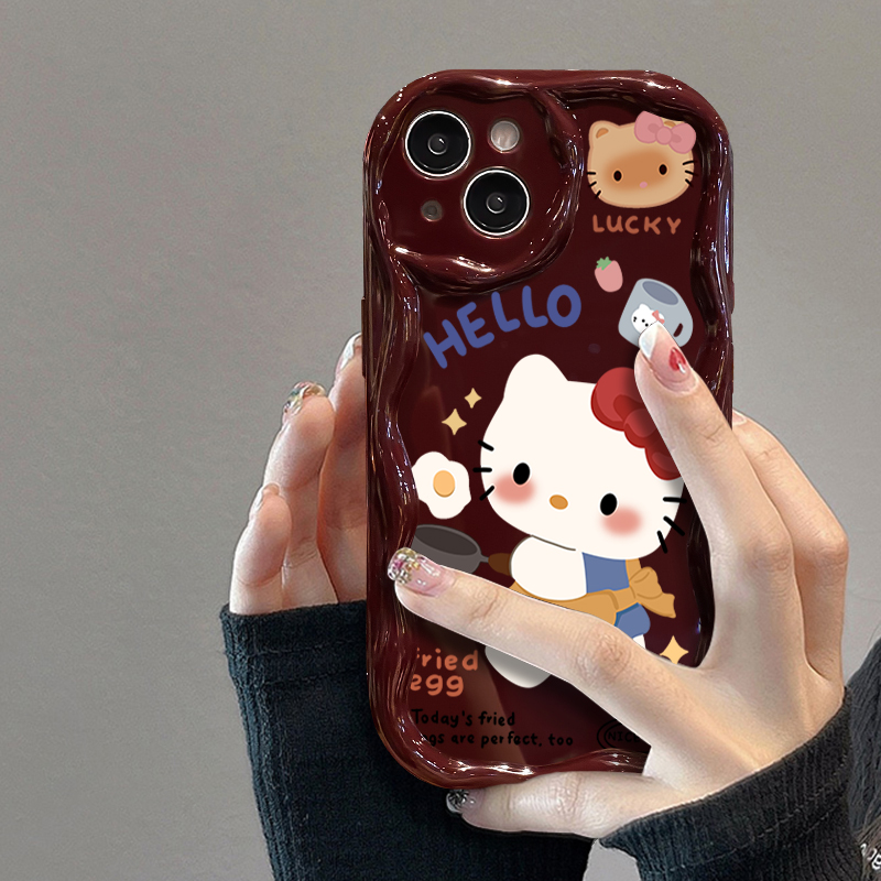 煎蛋凯蒂猫华为OPPO荣耀vivo小米苹果15手机壳iPhone13软14奶油纹