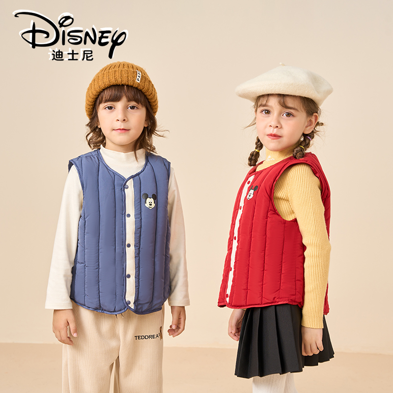 Disney/迪士尼儿童棉马夹百搭竖条纯色背心XME4SB310