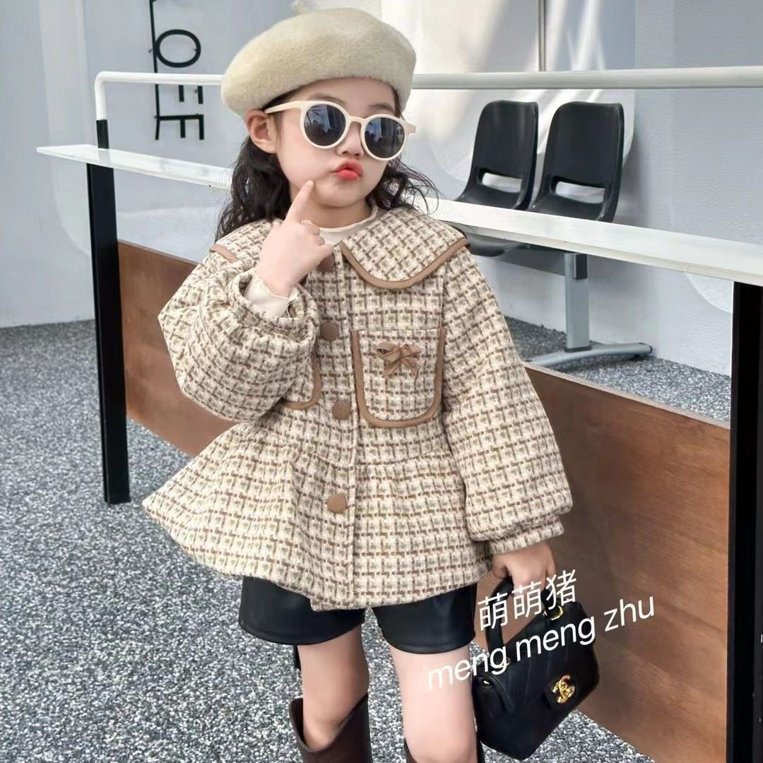 女童呢子外套2023秋冬新款儿童风衣女宝宝韩版大衣洋气外穿上衣厚