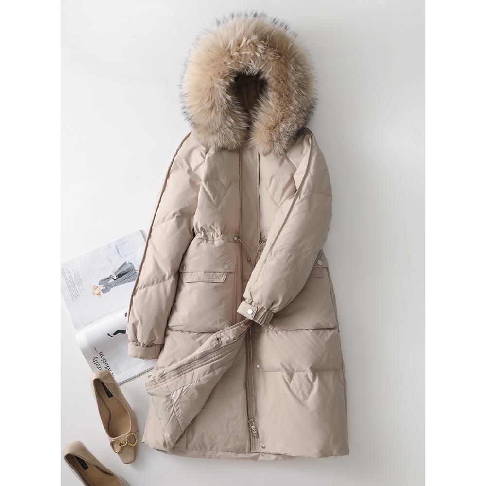 派克服女2023年冬季新款韩版中长款过膝收腰大毛领加厚新款