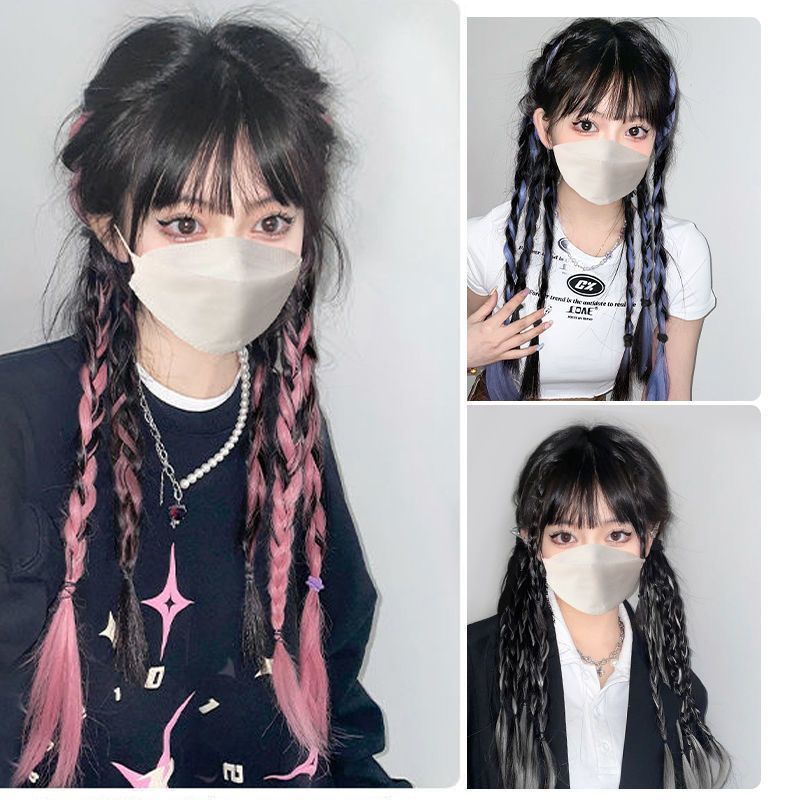 挑染拳击辫子女马尾网红女团街舞配饰鱼骨辫甜酷女孩三股彩辫加粗