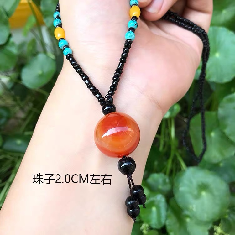 天然色战国红玛瑙路路通平安转运珠男女款项链毛衣链吊坠挂件