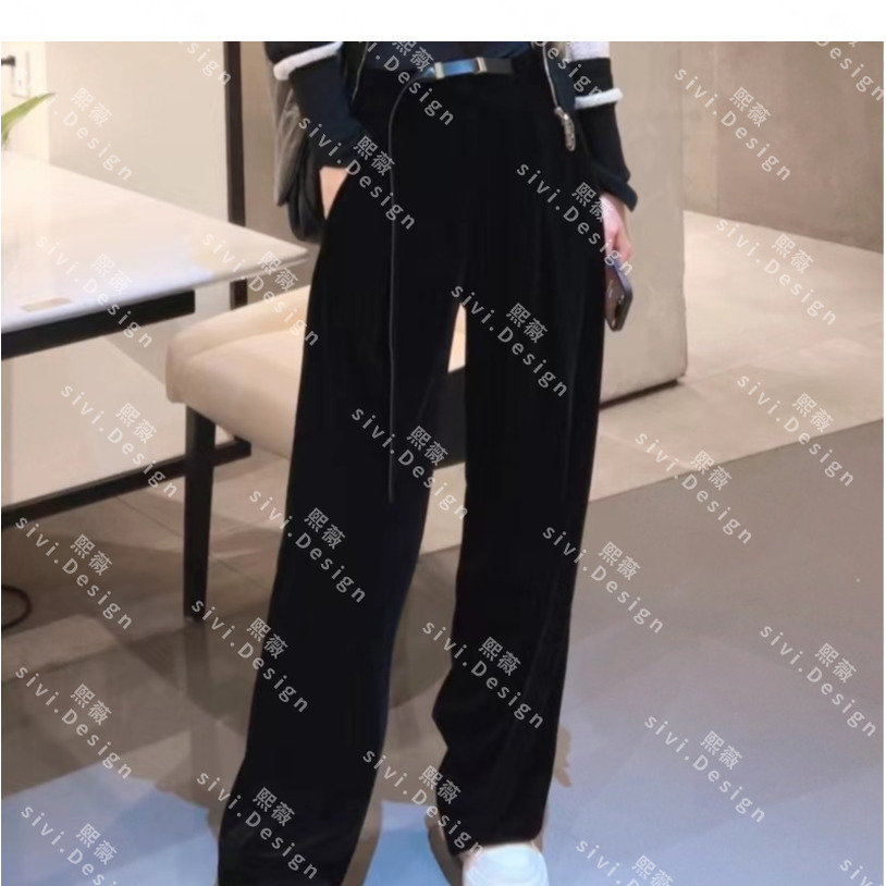 SIVI【高街女帝】2023早秋高档垂感百搭丝绒裤宽松气质女裤F1183
