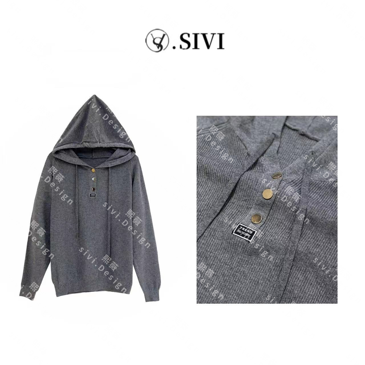 SIVI【午后秋凉】2023早秋高级感气质毛衣休闲百搭连帽上衣F1723