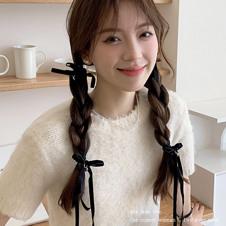简约双马尾飘带发夹女气质蝴蝶结小抓夹头饰后脑勺半扎发夹子发卡