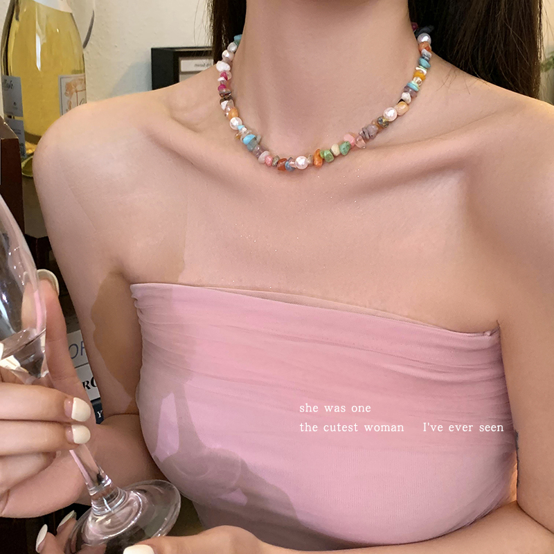 合金项链 彩色项链女2024新款颈链串珠多巴胺锁骨链甜酷闺蜜手链