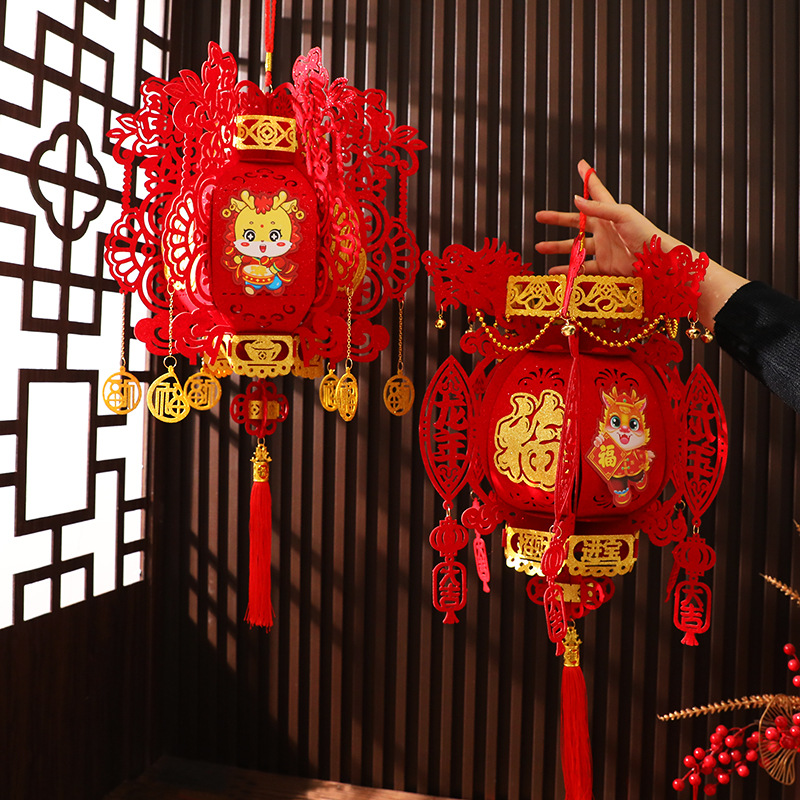 新年灯笼2024龙年大红小灯笼新年快乐无纺布福字春节布置用品宫灯