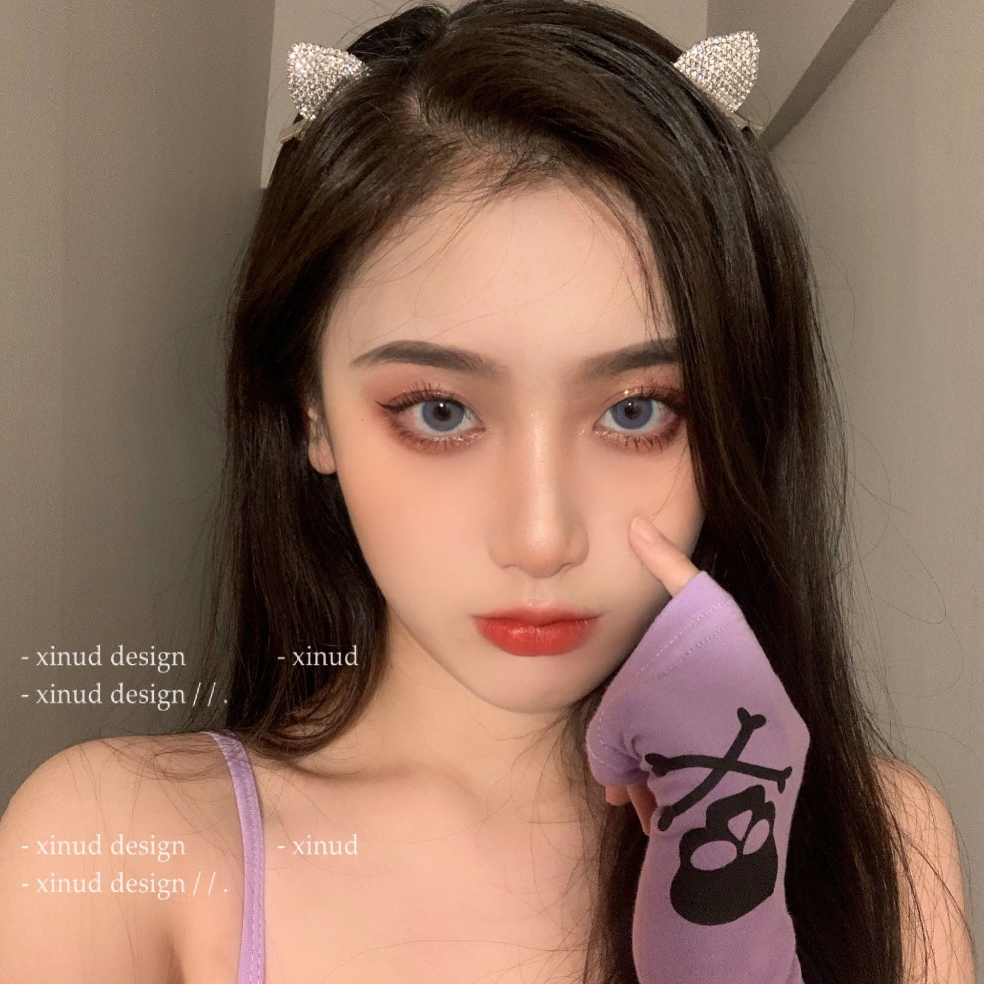 合金皮质发饰 XINUD爆甜猫耳猫女发夹满钻猫耳朵头饰可爱少女发饰