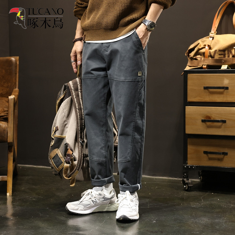 TUCANO/啄木鳥美式复古工装裤男春秋休闲裤男士宽松直筒运动长裤