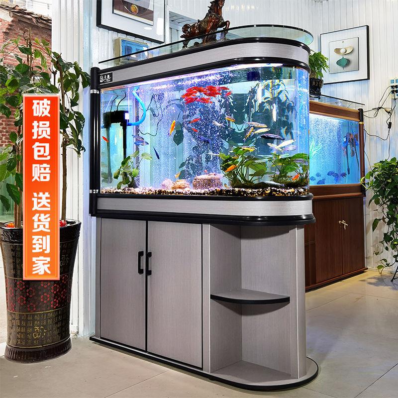 特价家用金鱼缸客厅玻璃子弹头生态水族箱中大型屏风 隔断 带鞋柜