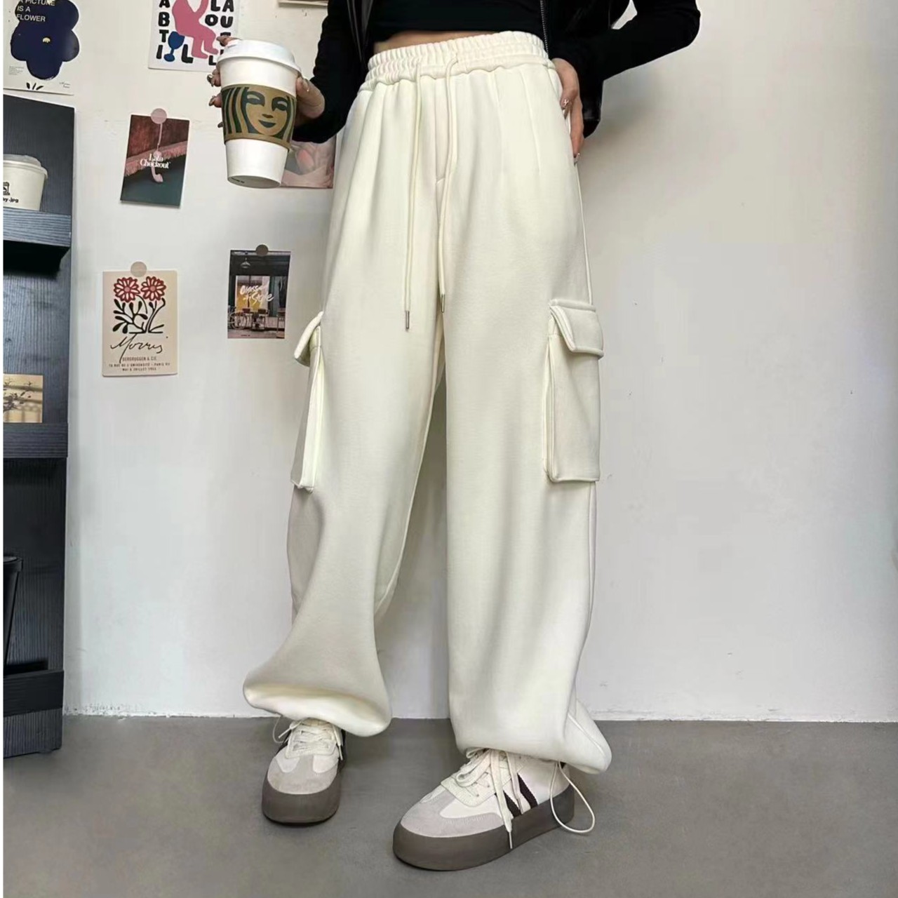 【万万分享】休闲运动卫裤女2023冬季系带松紧腰宽松显瘦束脚哈伦裤