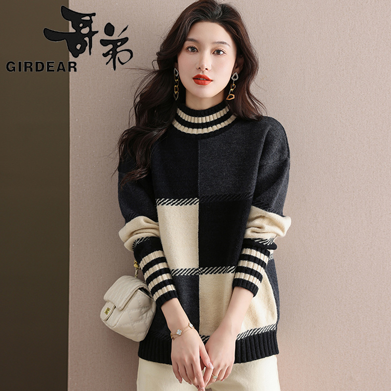 哥弟宽松大码羊毛衫女秋冬新款打底针织衫休闲韩版加厚慵懒风毛衣