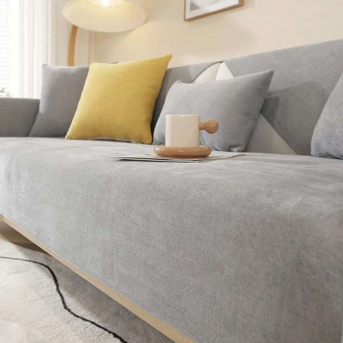 【简约】加厚雪尼尔面料四季通用防滑纯色沙发垫组合高档沙发套罩巾