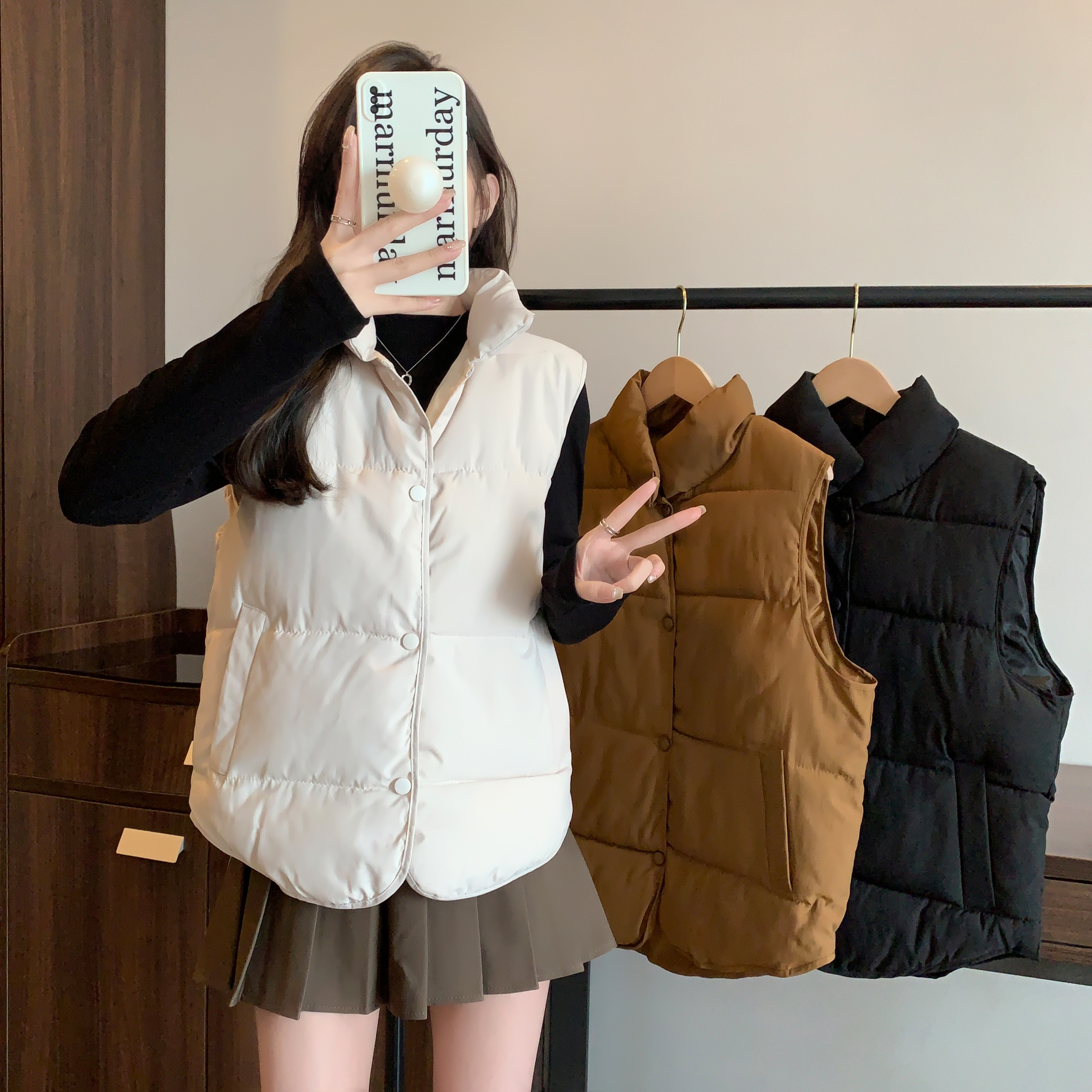 Abc胖mm棉服马甲女秋冬短款百搭新款时尚修身韩版小坎肩外穿背心