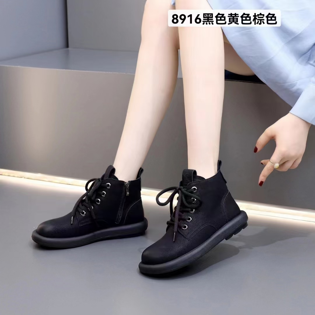 【张建高菊专属】8916马丁靴女2023新款秋冬英伦风小皮鞋平底短靴子