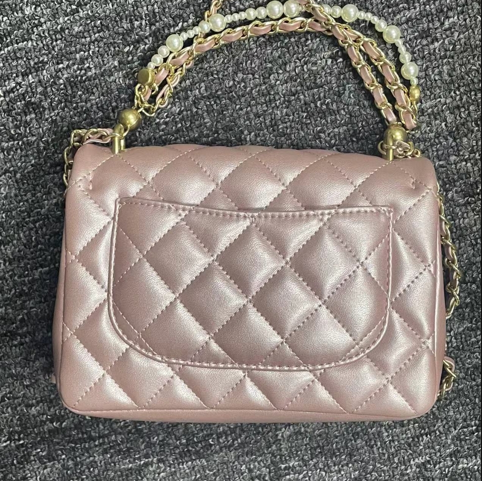 LQ-WITH-QUEEN真皮女包珍珠胖粉色