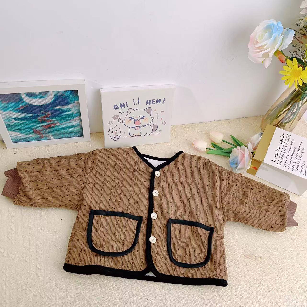 木子竖条纹花草夹棉加绒棉服外套   18406