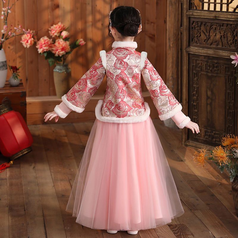 汉服儿童女秋冬款古装两件套中国风加绒唐装过年拜年服加厚公主裙