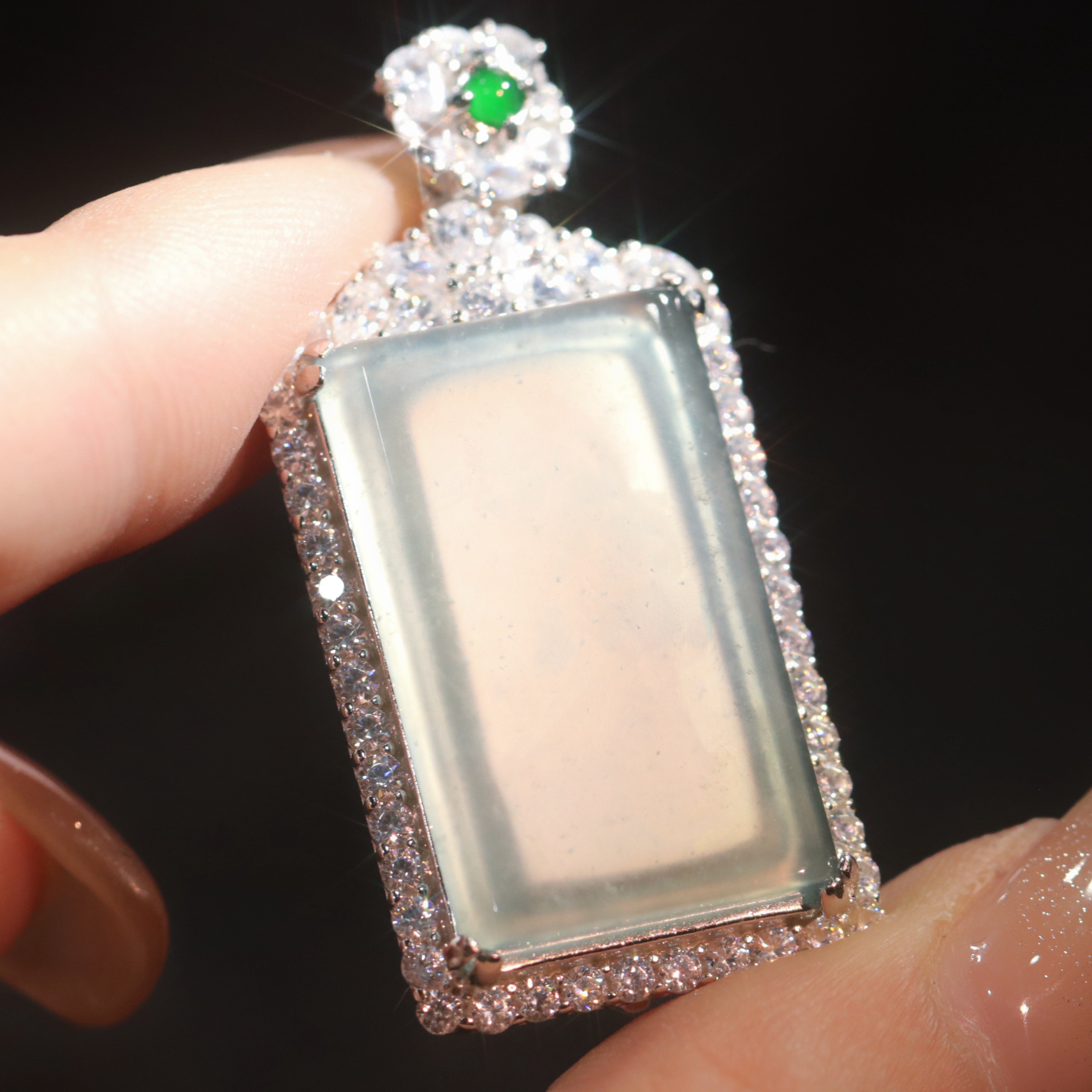 【央广】天然A货翡翠高定设计重银豪镶无事牌 吊坠 项链 JJH1120011