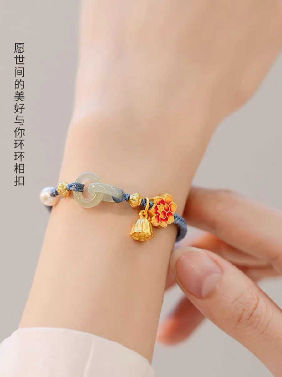 非金属手链 小香风环环相扣手绳清新甜美编织手链小众设计花朵