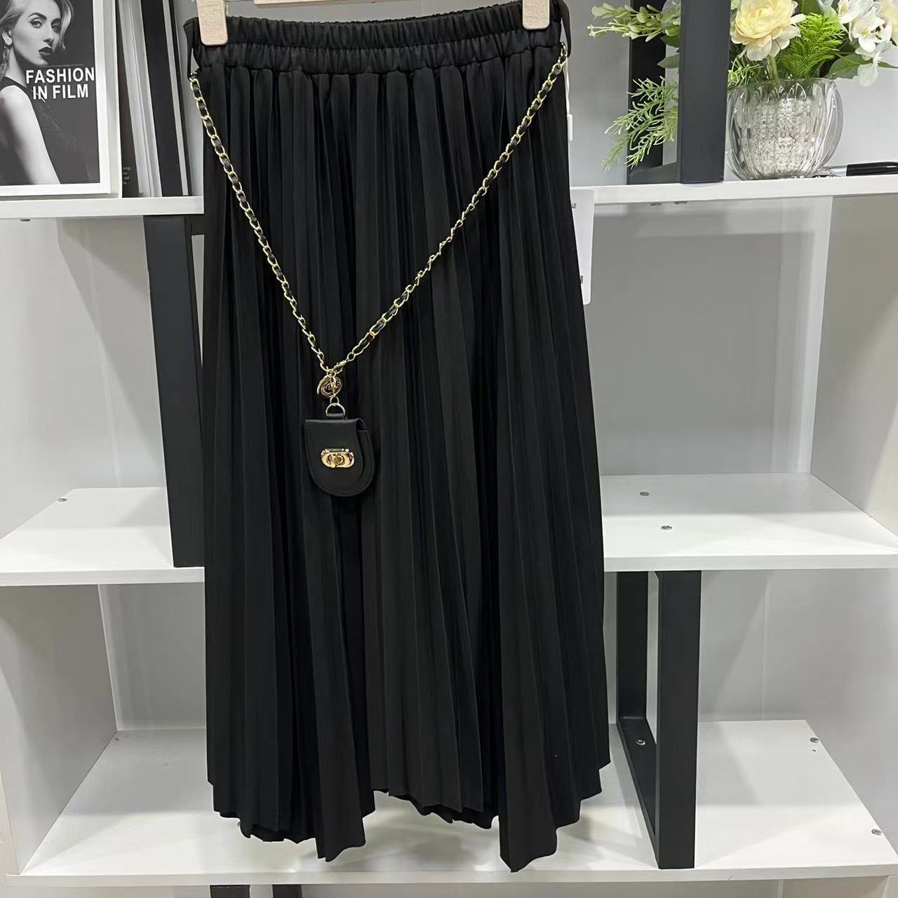 G8621【春季新款】时尚百搭黑色链条不规则半身裙037＃