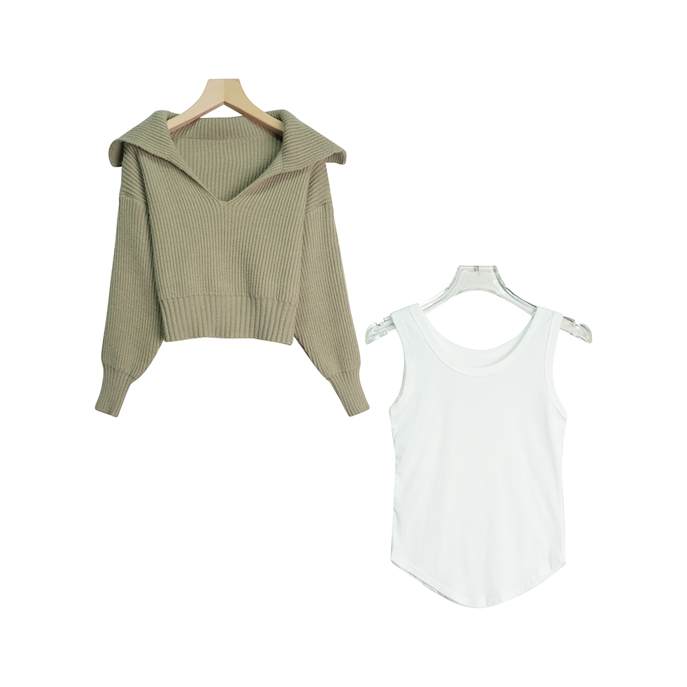 X24280-1【苏琳琳】海军领宽松慵懒风软糯短款燕麦色毛衣百搭3Q显瘦