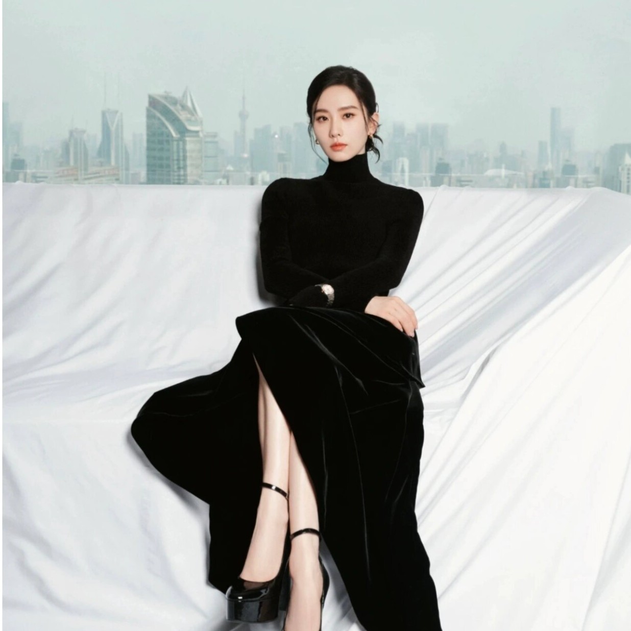 Mandy·studios刘诗诗同款纯色修身高领毛衣