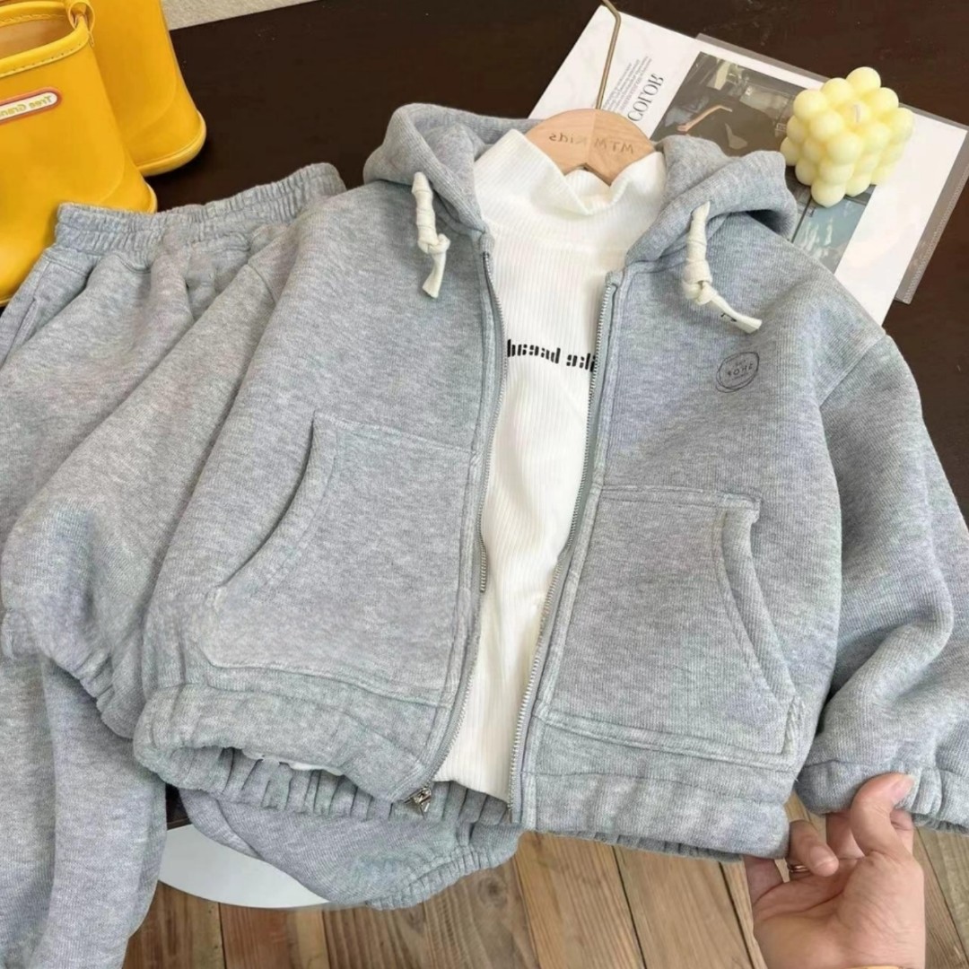 现货-冬季新款一体绒套装儿童中性运动男童两件套女童【D-9081】