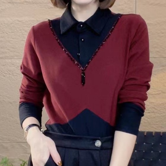 【欧货】秋冬款双面绒时尚女装翻领打底衫显瘦减龄保暖假两件上衣